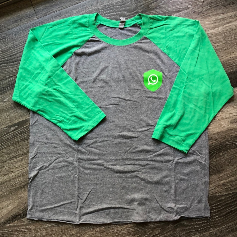Green & Gray Raglan T-Shirt - WhatsApp Trust & Safety baseball shirt, unisex XL